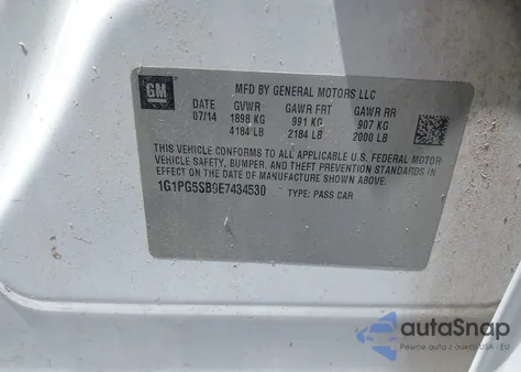 2014 Chevrolet Cruze Ltz z USA, uszkodzony, nr VIN 1G1PG5SB9E7434530